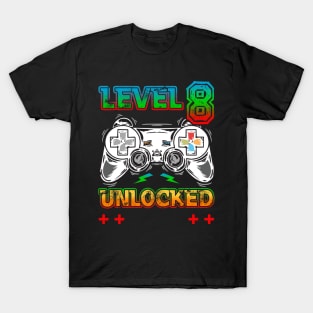 Level 8 Unlocked Birthday tee 8th Birthday Boy Gamer top 8 years Old Gamer tee Svg, Funny Kids Gamer gift T-Shirt